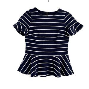 J. Crew Women's Navy Blue/White Striped Peplum Short Sleeve Blouse Top Size XS